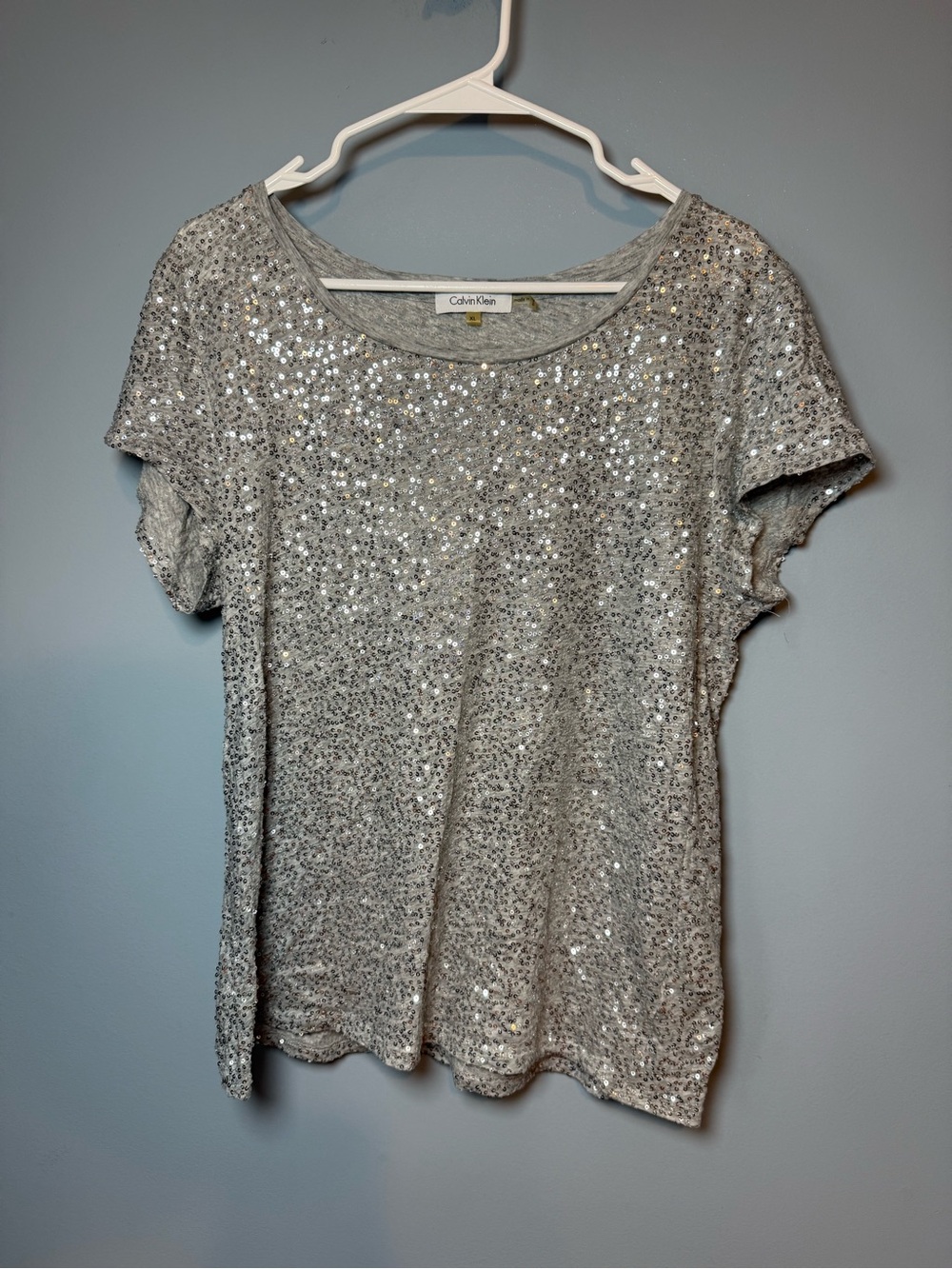 Calvin Klein Silver Sequin Short Sleeve Tee